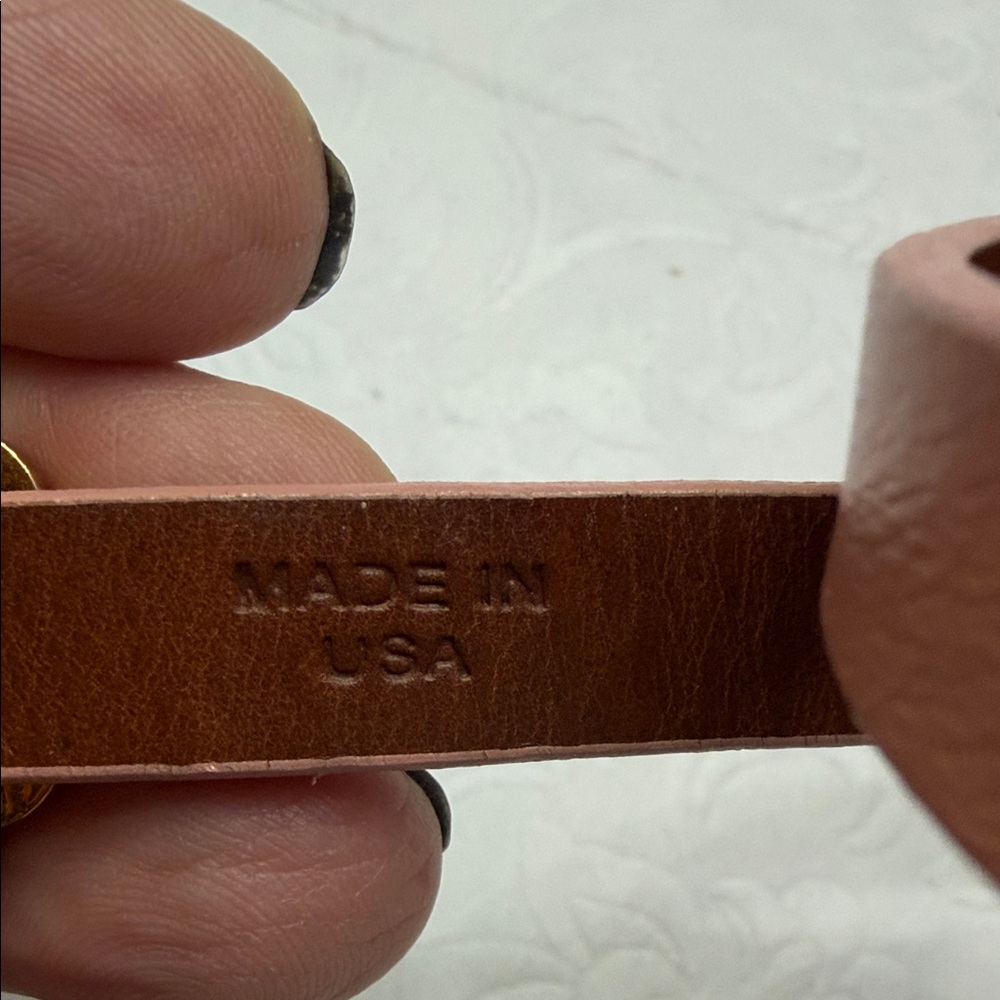Tory Burch Pink Leather Wrap Bracelet with Gold Flower - Picture 2 of 5